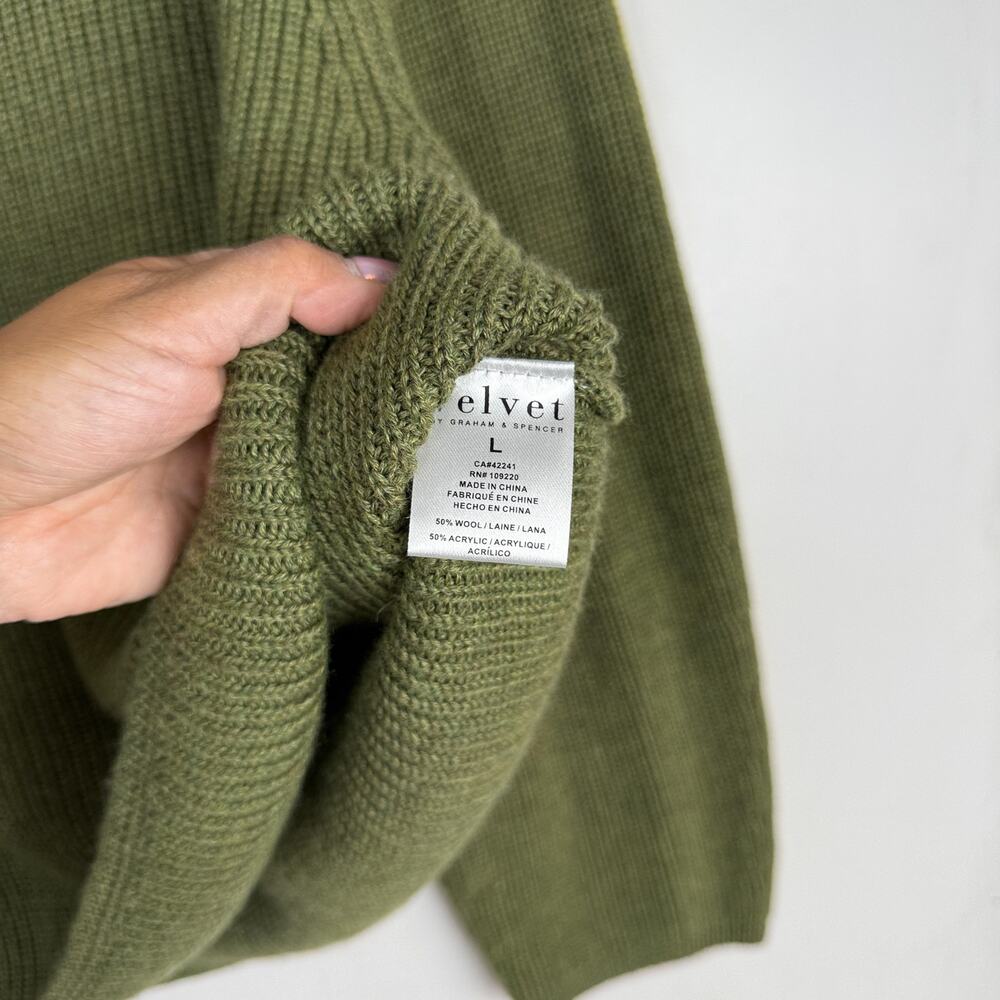 Velvet by Graham & Spencer Teagan Mock Neck Sweater Wool Green Yellow Stripe - L - Picture 5 of 9